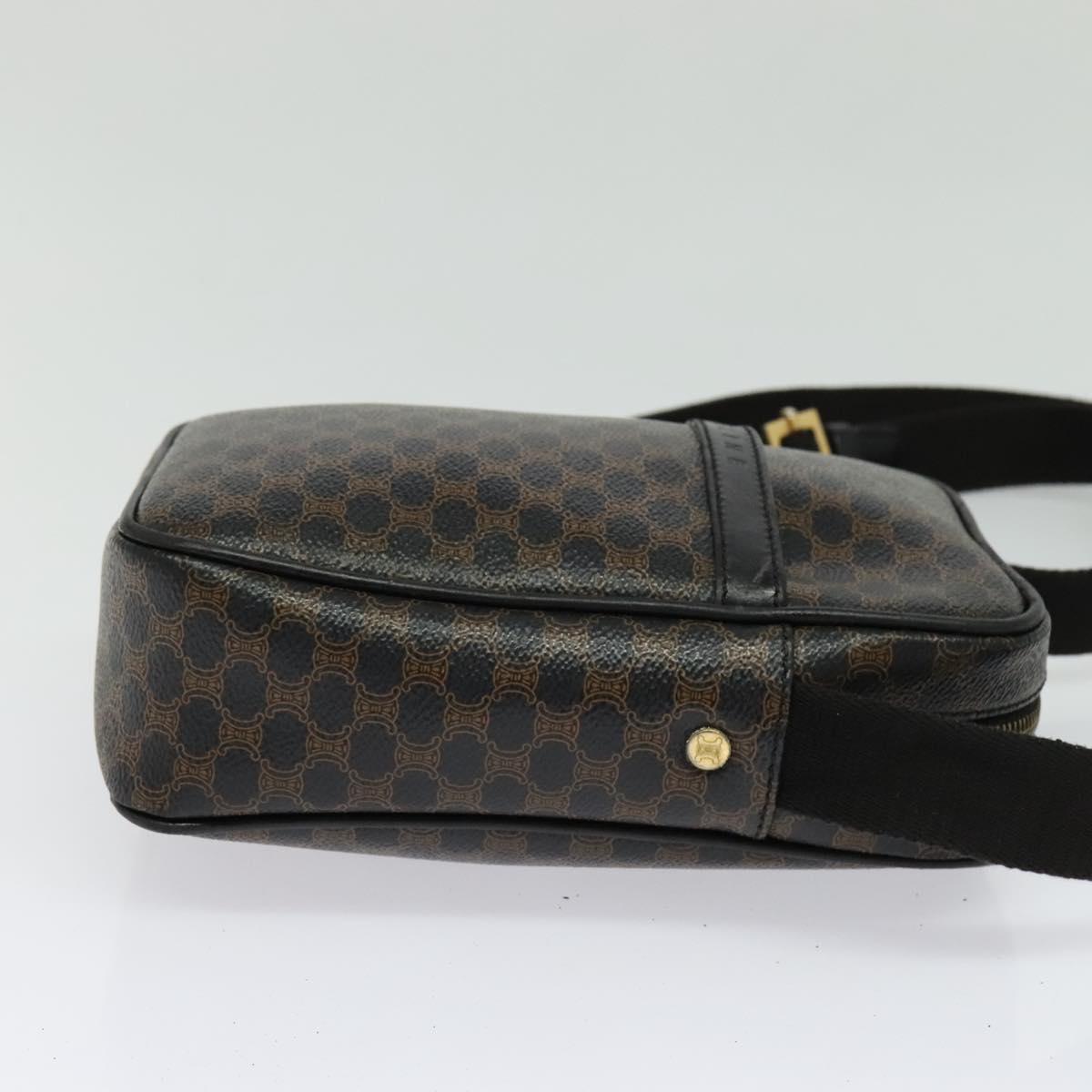 CELINE Macadam Canvas Shoulder Bag PVC Leather Black Gold Auth ki5807