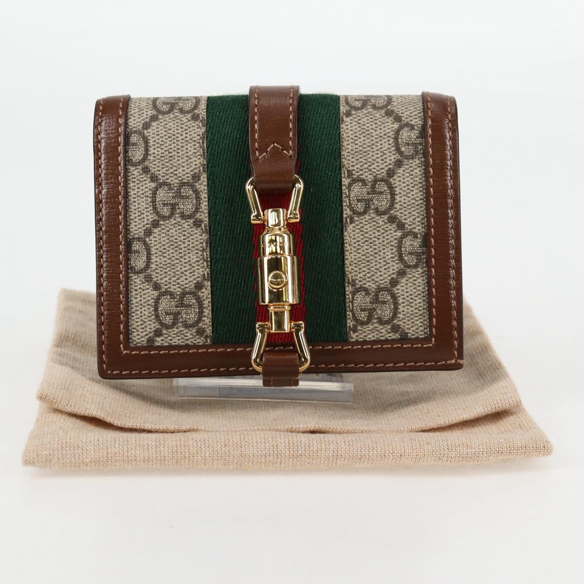 GUCCI GG Supreme Jackie WebbSherry Line Wallet PVC Beige 203495 Auth ki5817A