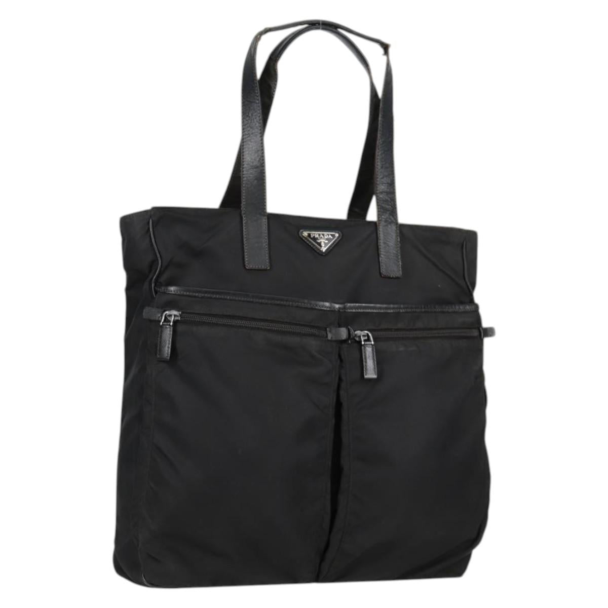 PRADA Tote Bag Nylon Black Silver Auth ki5831