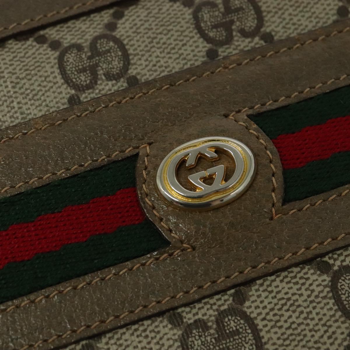 GUCCI GG Supreme Web Sherry Line Shoulder Bag PVC Beige 41 02 090 Auth ki5836