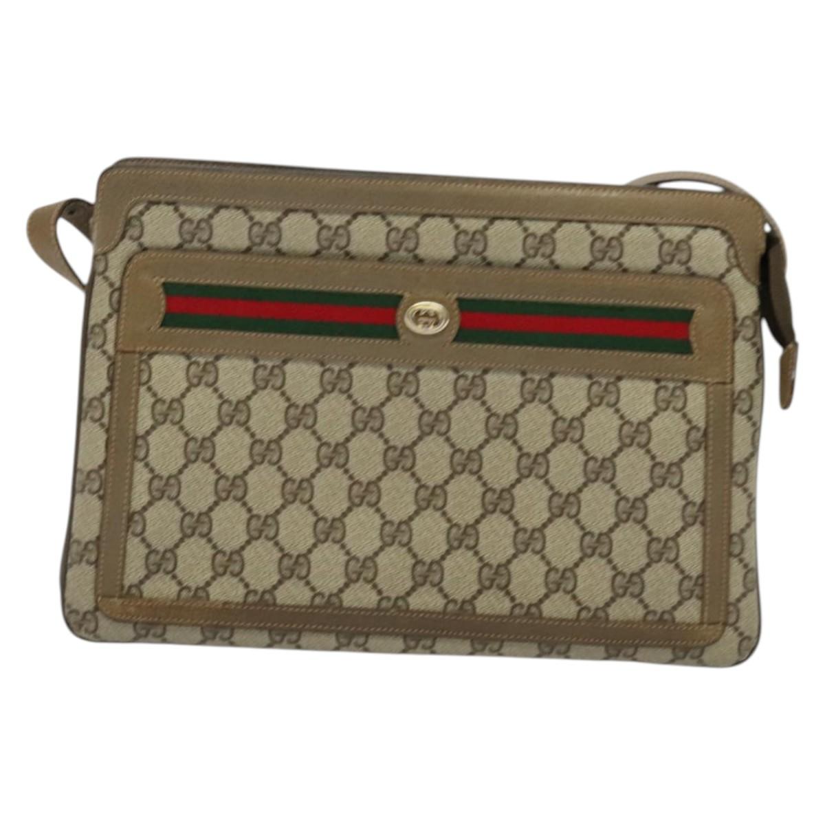 GUCCI GG Supreme Web Sherry Line Shoulder Bag PVC Beige 41 02 090 Auth ki5836