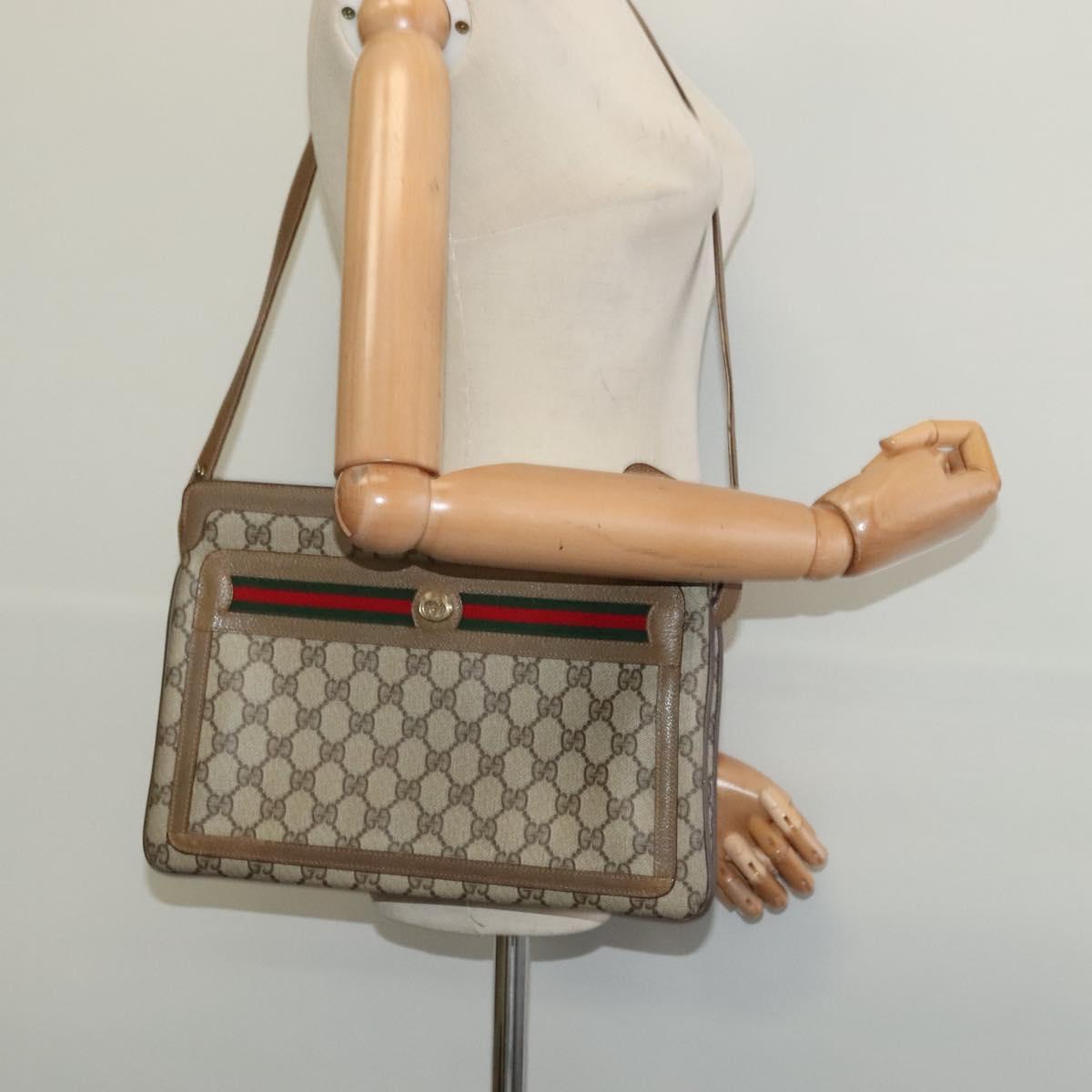 GUCCI GG Supreme Web Sherry Line Shoulder Bag PVC Beige 41 02 090 Auth ki5836