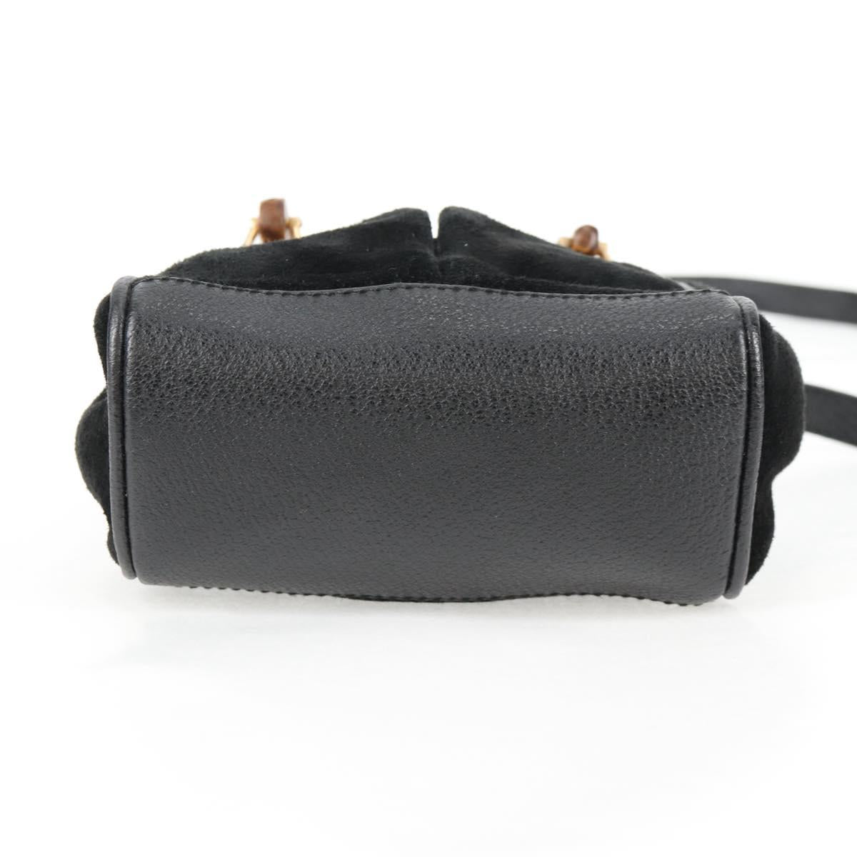 GUCCI Bamboo Hand Bag Suede 2way Black Gold 007 1793 0238 Auth ki5837