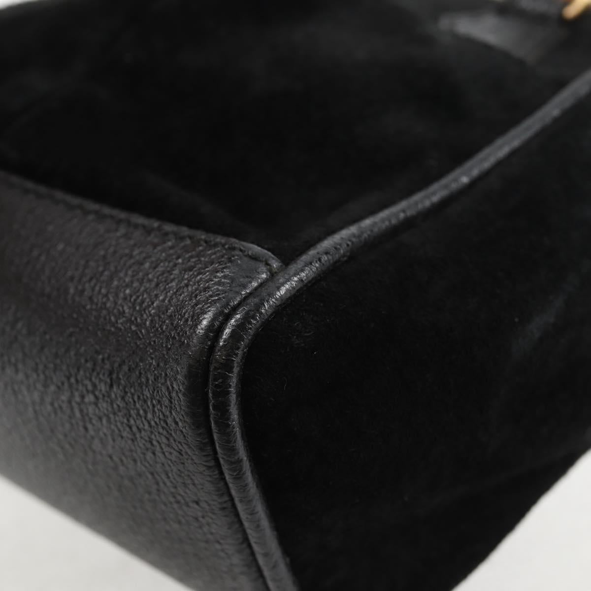 GUCCI Bamboo Hand Bag Suede 2way Black Gold 007 1793 0238 Auth ki5837