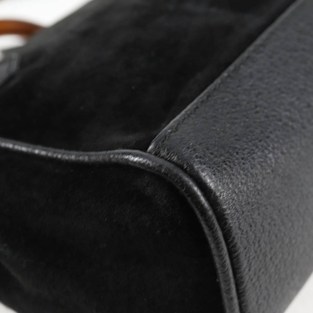 GUCCI Bamboo Hand Bag Suede 2way Black Gold 007 1793 0238 Auth ki5837