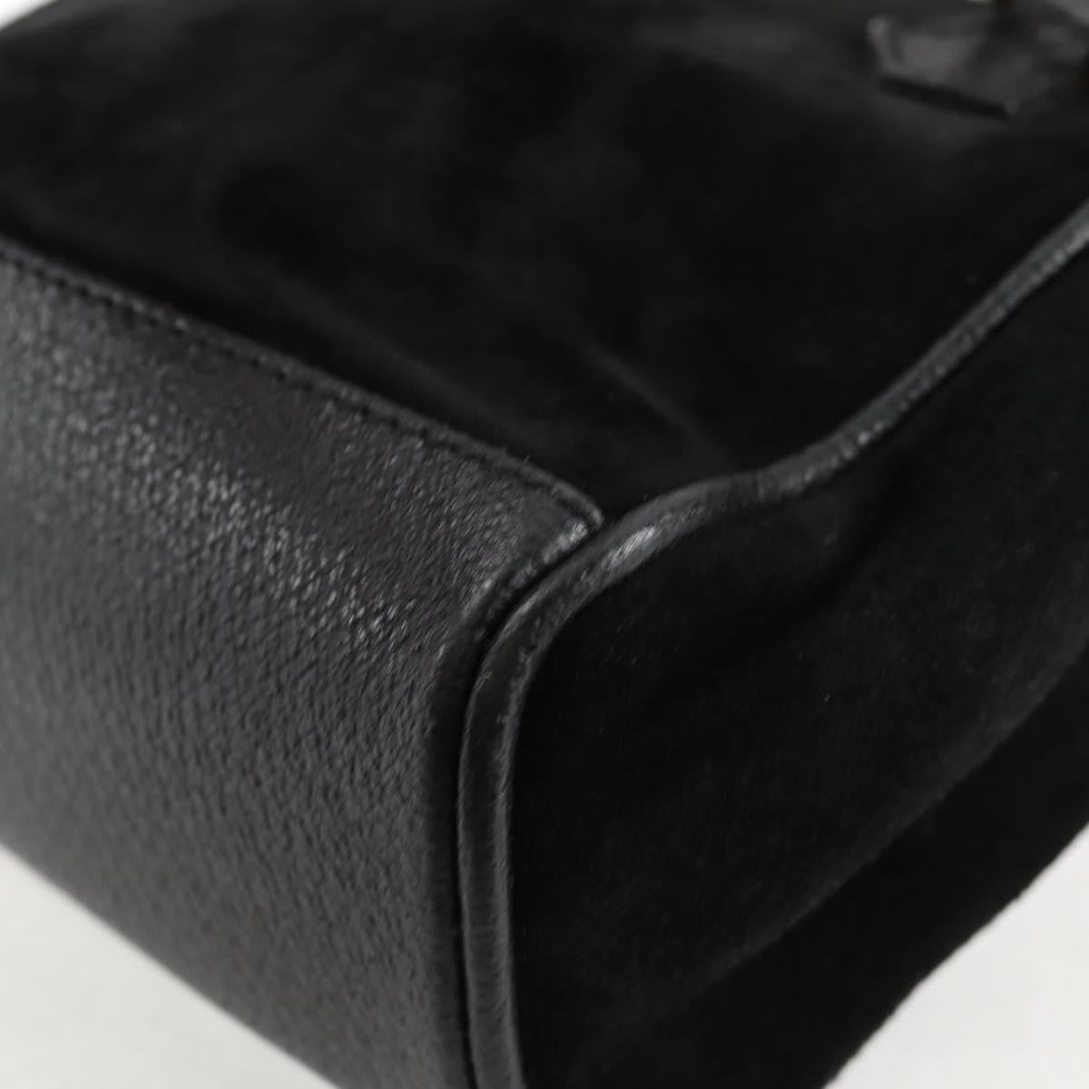 GUCCI Bamboo Hand Bag Suede 2way Black Gold 007 1793 0238 Auth ki5837