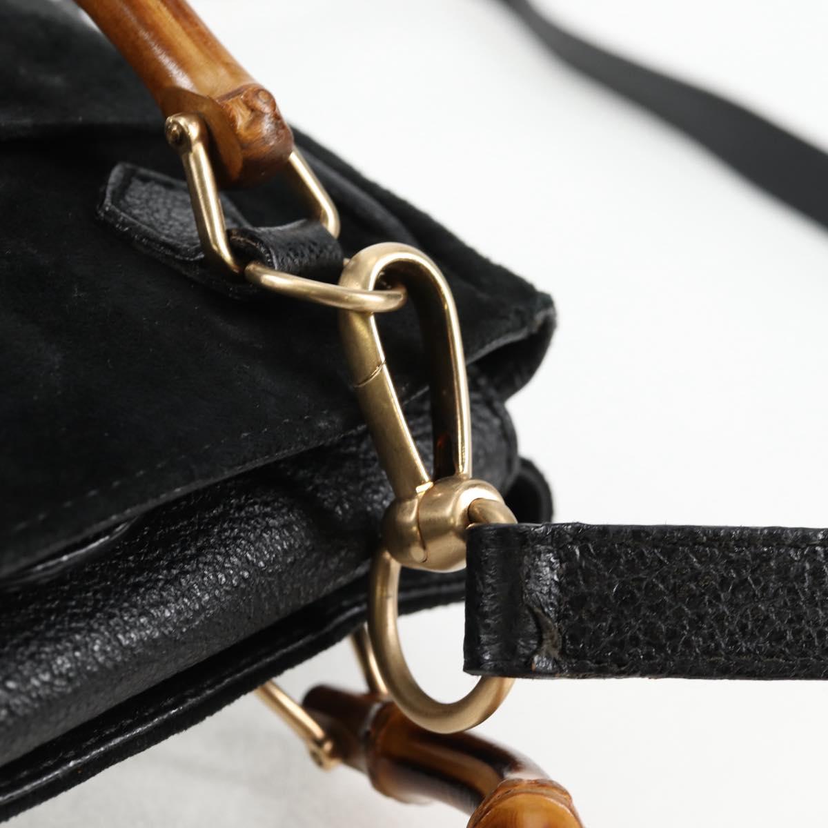 GUCCI Bamboo Hand Bag Suede 2way Black Gold 007 1793 0238 Auth ki5837