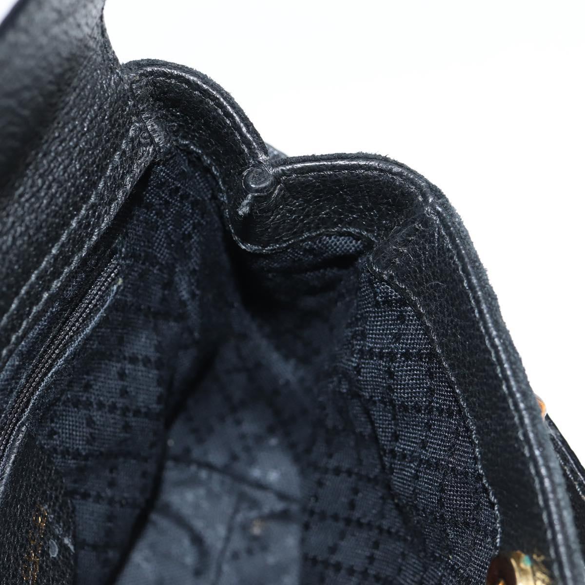 GUCCI Bamboo Hand Bag Suede 2way Black Gold 007 1793 0238 Auth ki5837