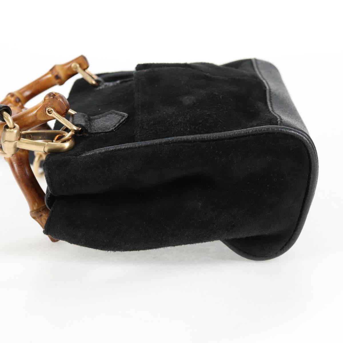 GUCCI Bamboo Hand Bag Suede 2way Black Gold 007 1793 0238 Auth ki5837