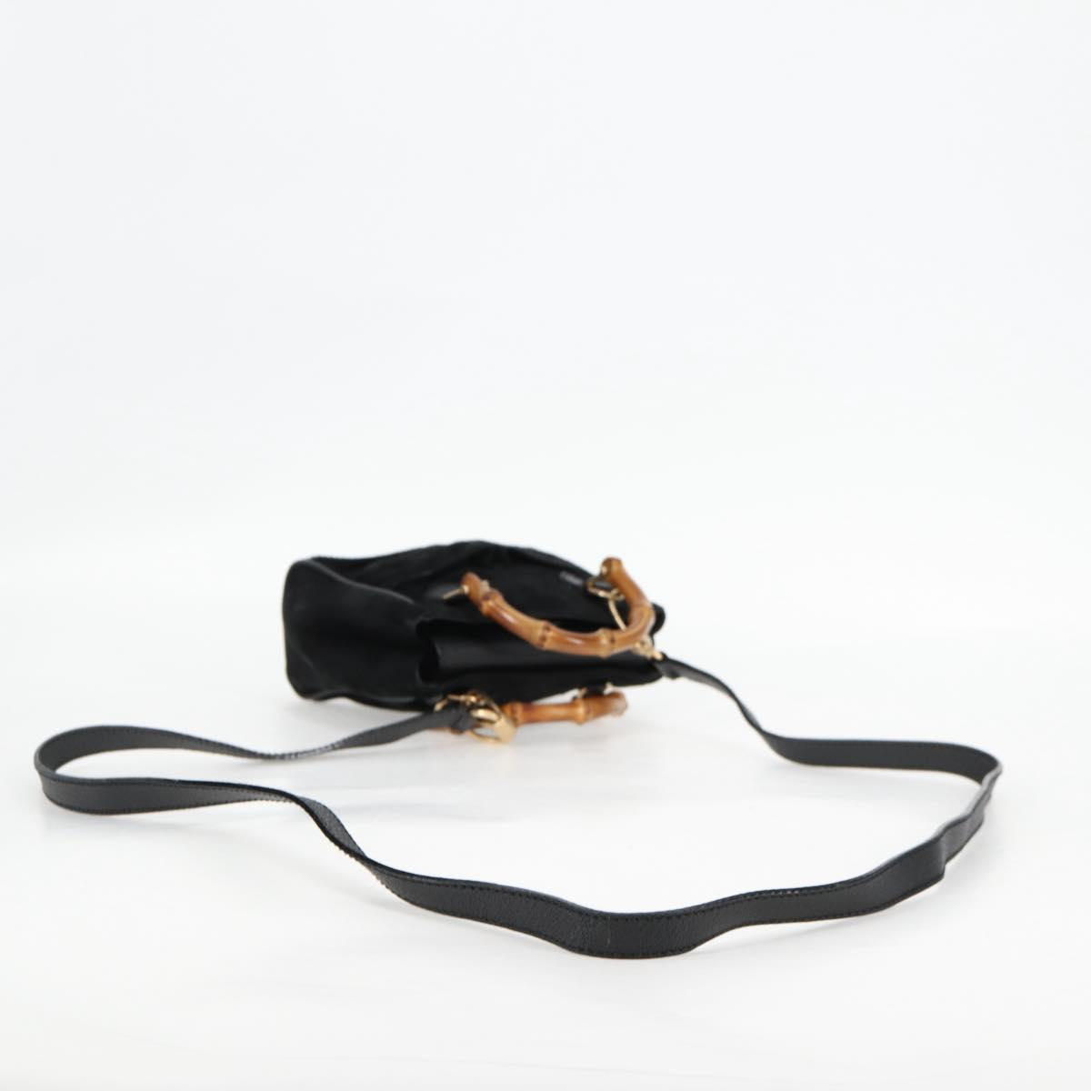 GUCCI Bamboo Hand Bag Suede 2way Black Gold 007 1793 0238 Auth ki5837
