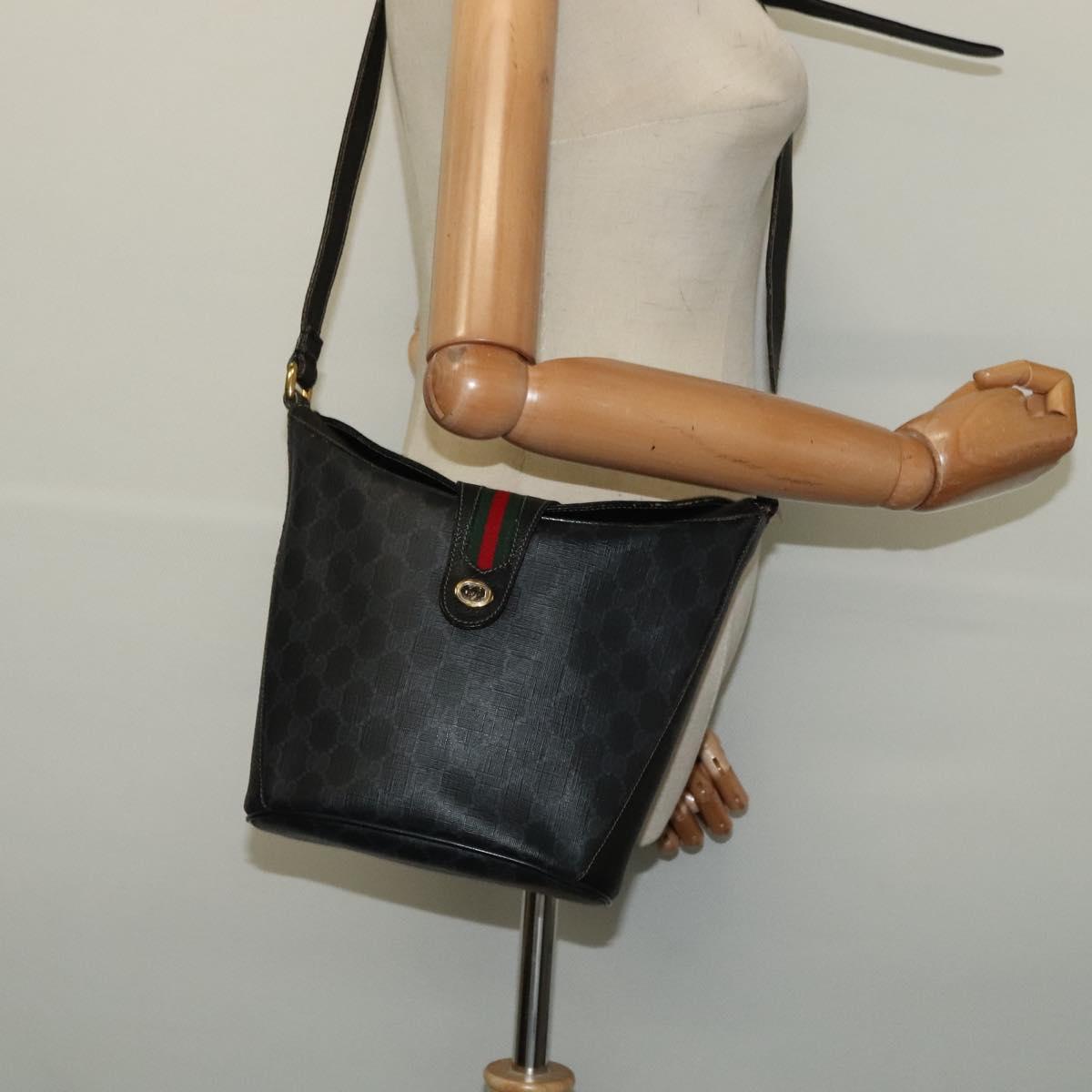 GUCCI GG Supreme Web Sherry Line Shoulder Bag PVC Black 904 02 081 Auth ki5838