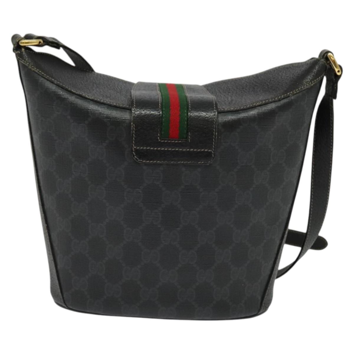 GUCCI GG Supreme Web Sherry Line Shoulder Bag PVC Black 904 02 081 Auth ki5838