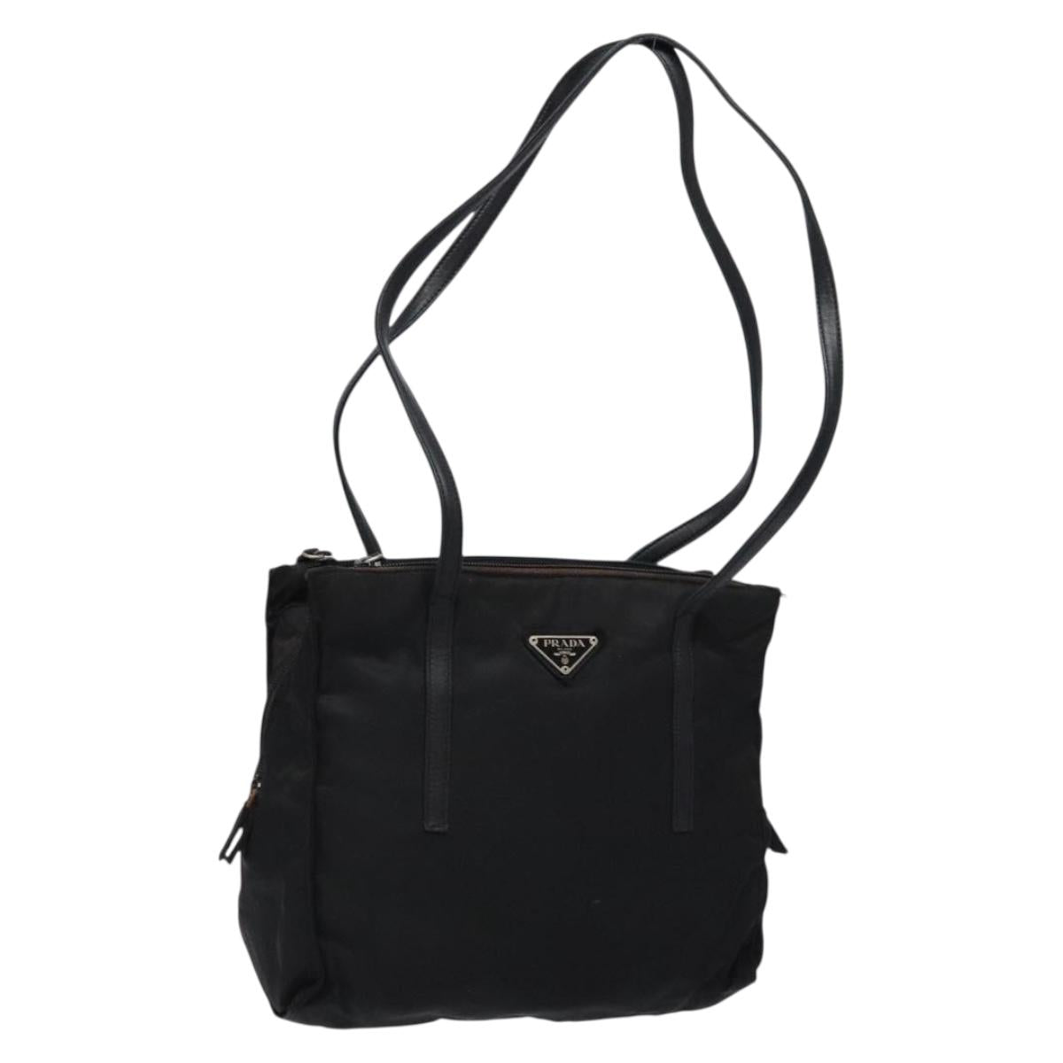 PRADA Tote Bag Nylon Leather Black Silver Auth ki5841