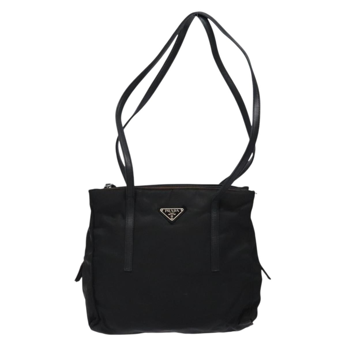 PRADA Tote Bag Nylon Leather Black Silver Auth ki5841