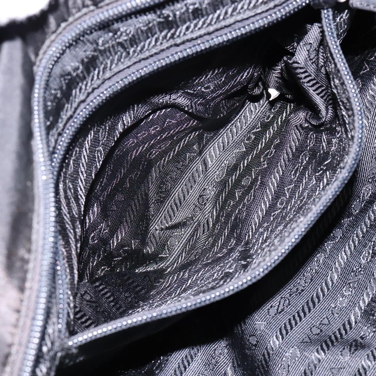 PRADA Tote Bag Nylon Leather Black Silver Auth ki5841