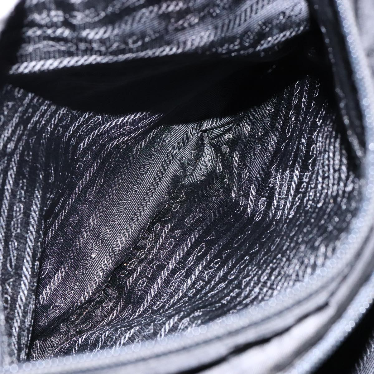 PRADA Tote Bag Nylon Leather Black Silver Auth ki5841