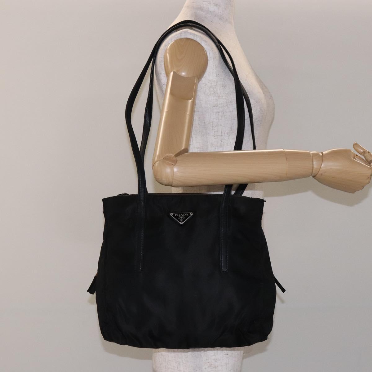 PRADA Tote Bag Nylon Leather Black Silver Auth ki5841