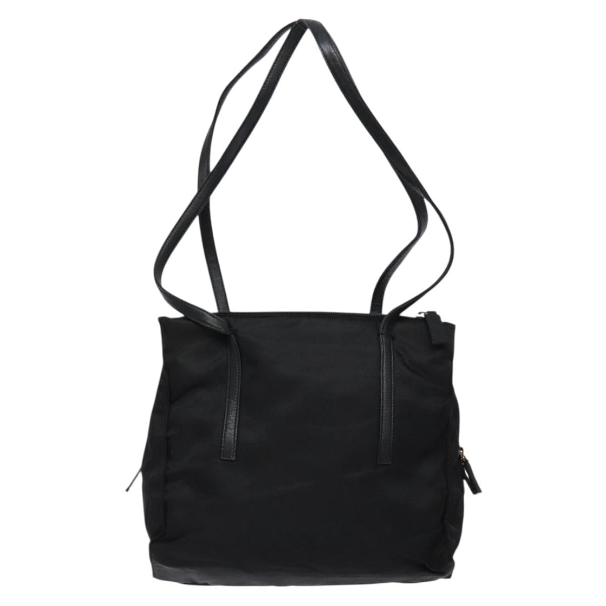 PRADA Tote Bag Nylon Leather Black Silver Auth ki5841