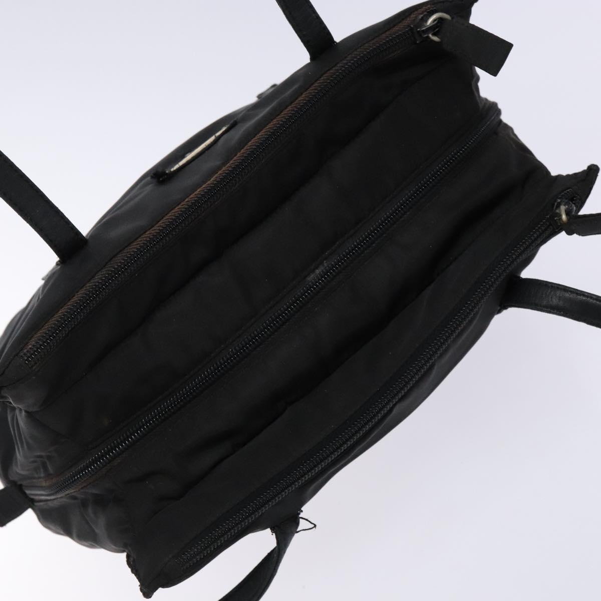 PRADA Tote Bag Nylon Leather Black Silver Auth ki5841