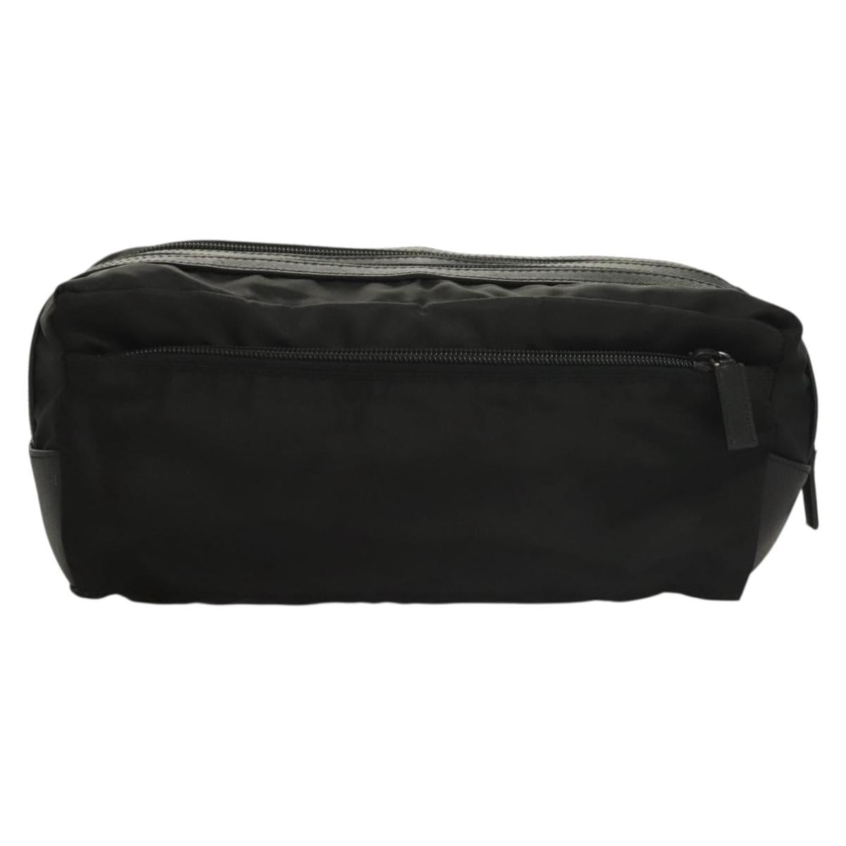 PRADA Clutch Bag Nylon Leather Black Silver Auth ki5843