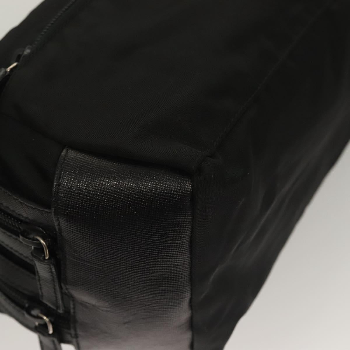 PRADA Clutch Bag Nylon Leather Black Silver Auth ki5843