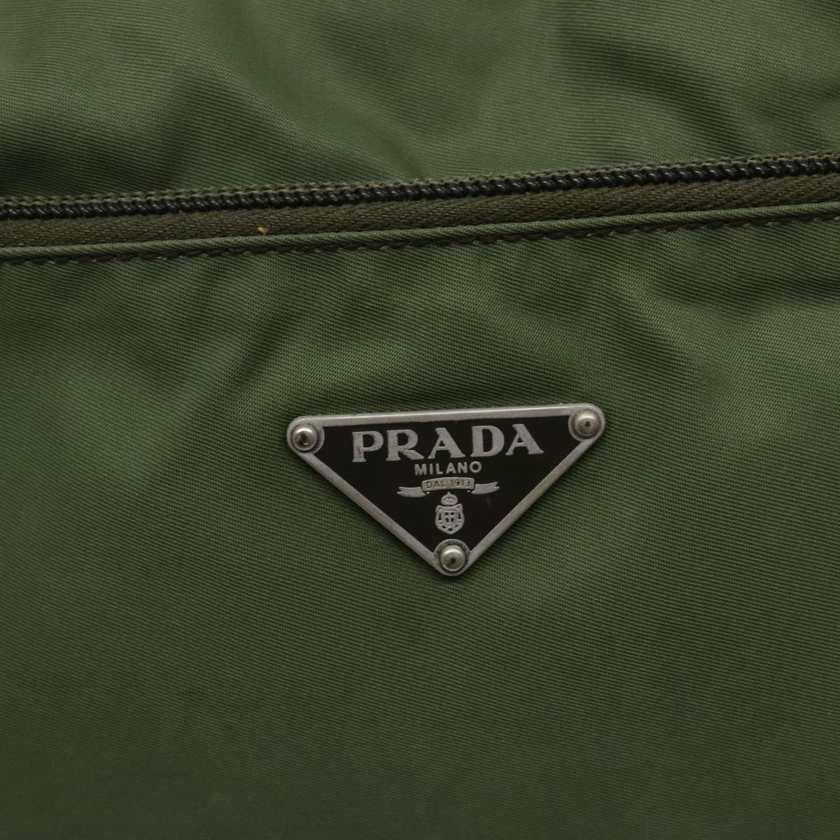 PRADA Shoulder Bag Nylon Khaki Silver Auth ki5844