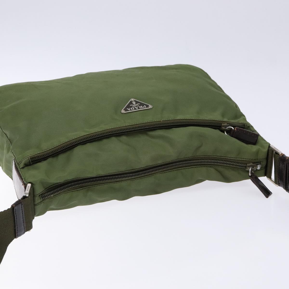 PRADA Shoulder Bag Nylon Khaki Silver Auth ki5844