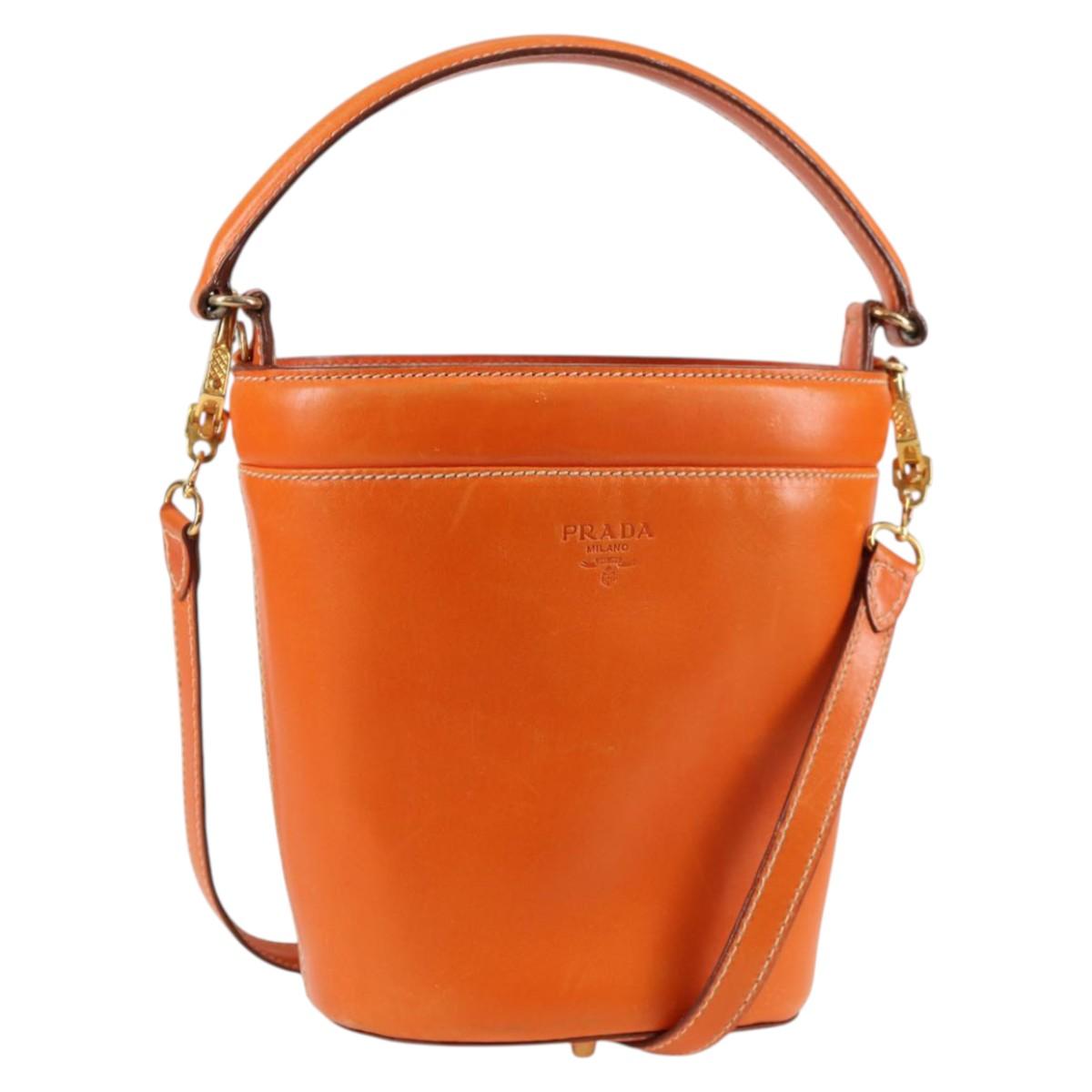 PRADA Shoulder Bag Leather 2way Orange Gold Auth ki5845