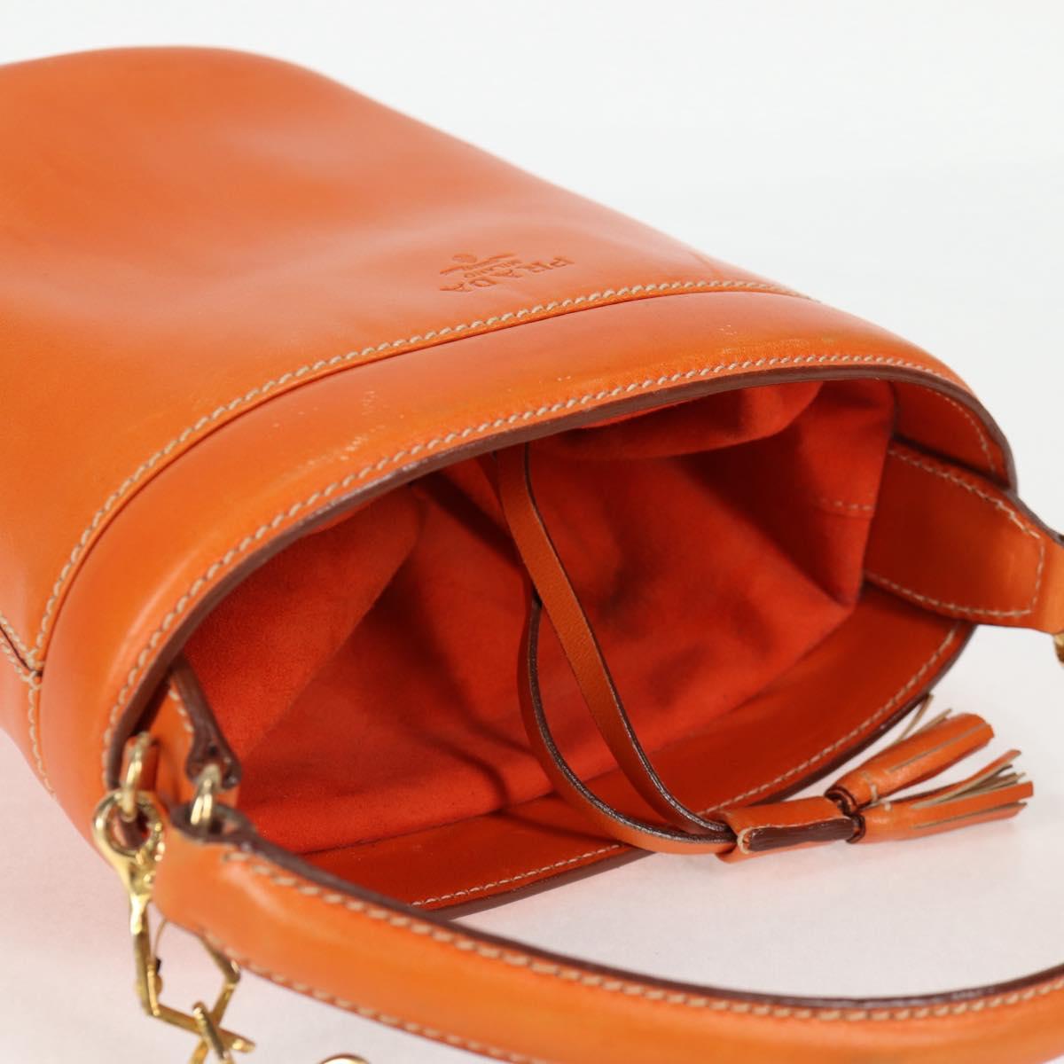 PRADA Shoulder Bag Leather 2way Orange Gold Auth ki5845