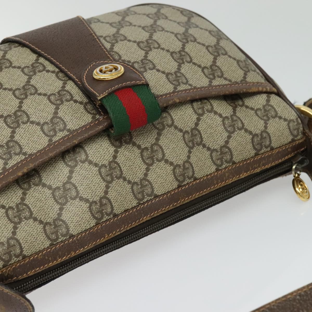 GUCCI GG Supreme Web Sherry Line Shoulder Bag PVC Beige 39 02 032 Auth ki5847