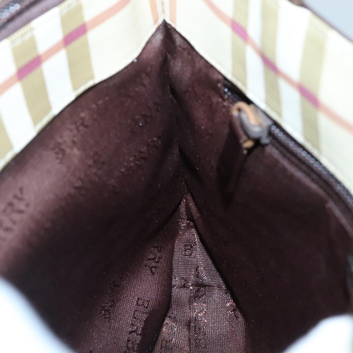 BURBERRY Nova Check Hand Bag PVC Beige Silver Auth ki5862