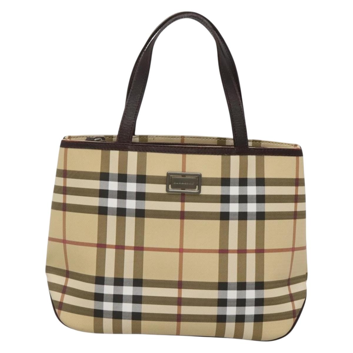 BURBERRY Nova Check Hand Bag PVC Beige Silver Auth ki5862