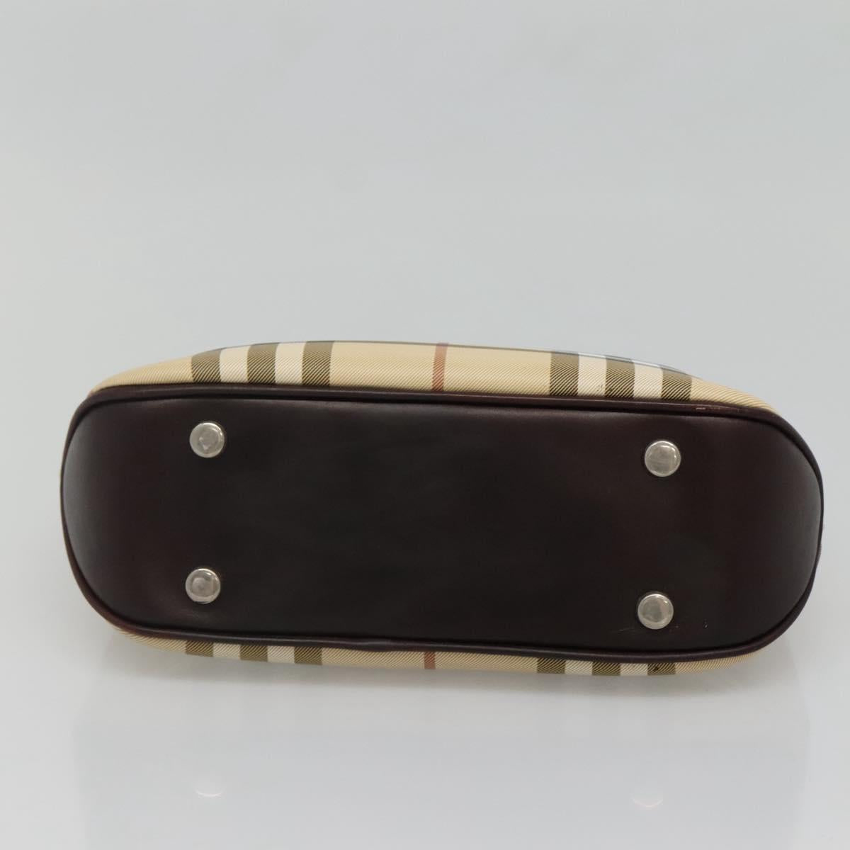 BURBERRY Nova Check Hand Bag PVC Beige Silver Auth ki5862