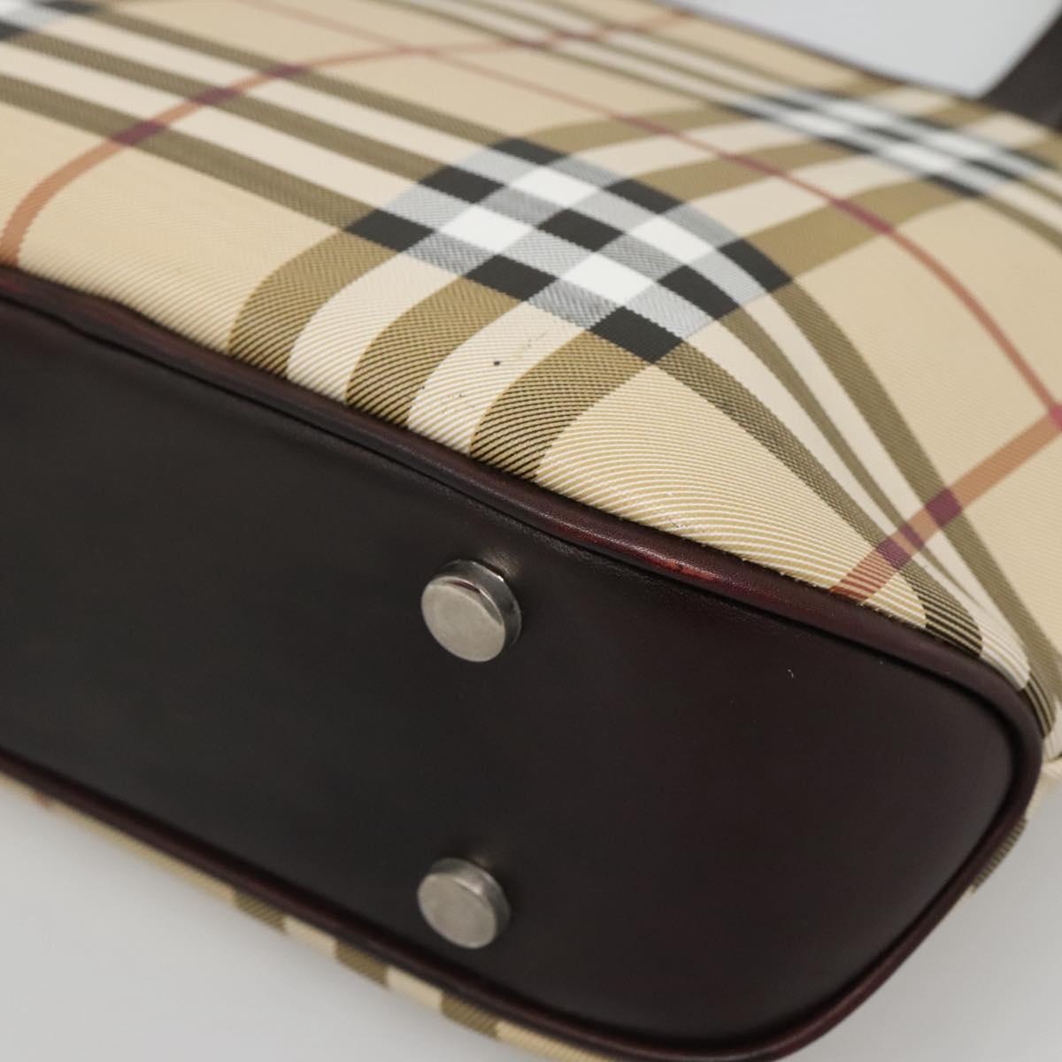 BURBERRY Nova Check Hand Bag PVC Beige Silver Auth ki5862