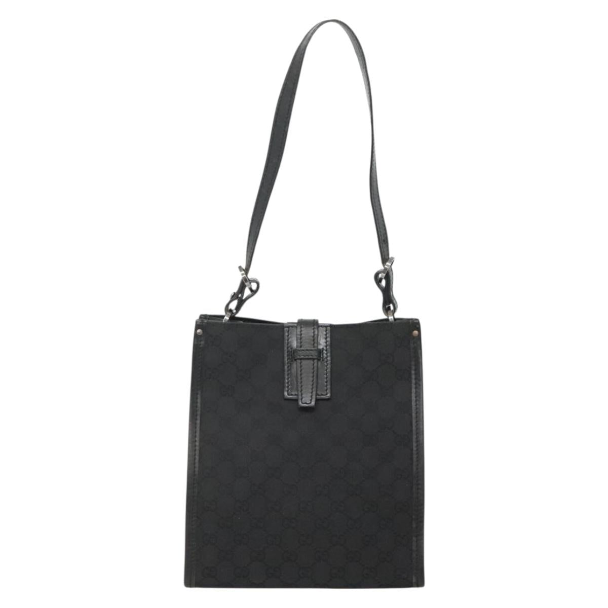 GUCCI GG Canvas Shoulder Bag Black Silver 110292 Auth ki5866