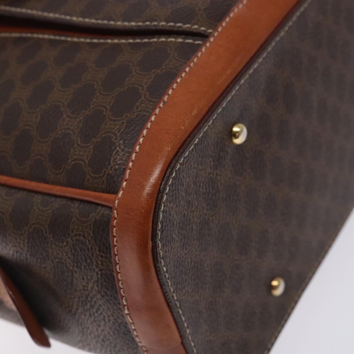 CELINE Macadam Canvas Hand Bag PVC Leather Brown Gold Auth ki5869
