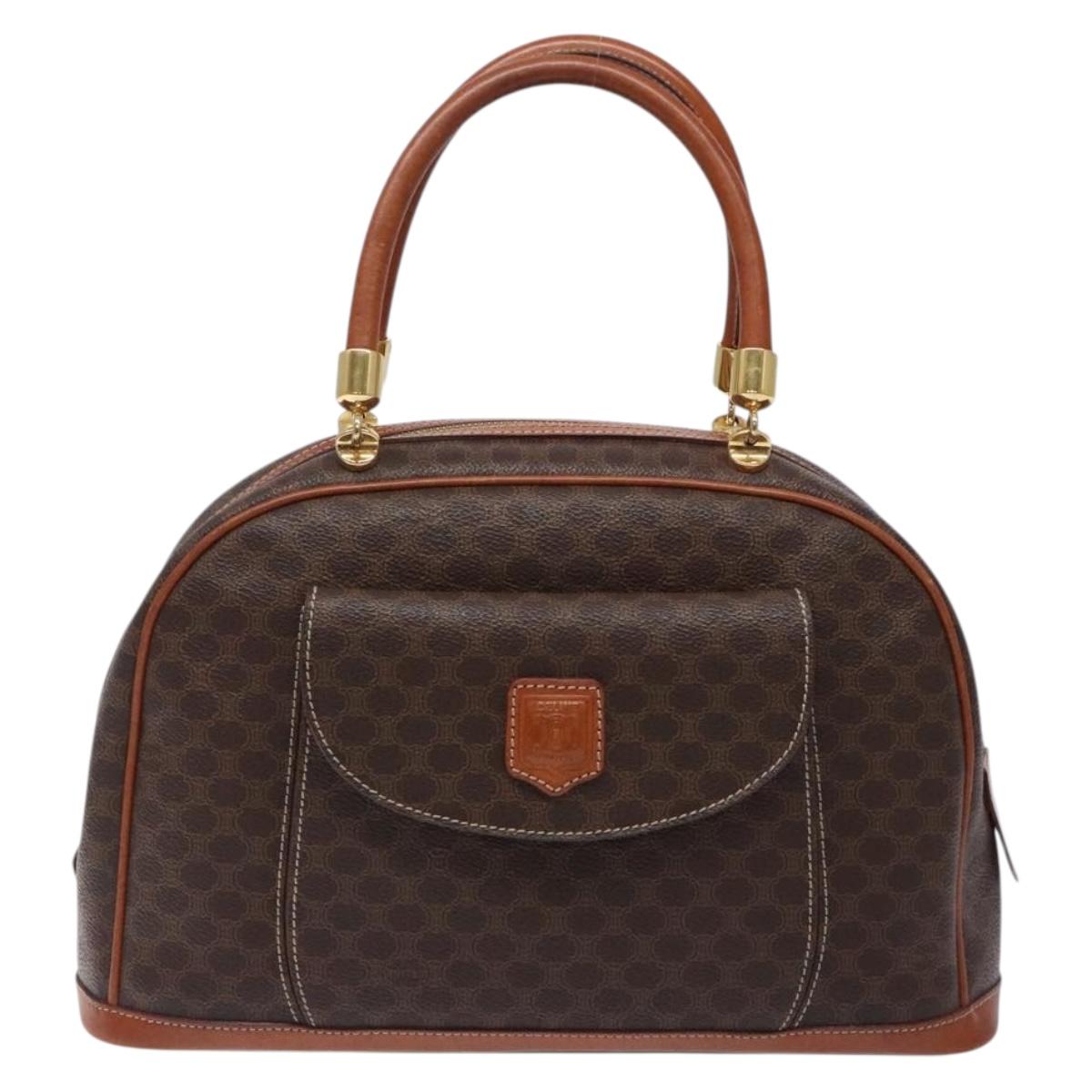 CELINE Macadam Canvas Hand Bag PVC Leather Brown Gold Auth ki5869
