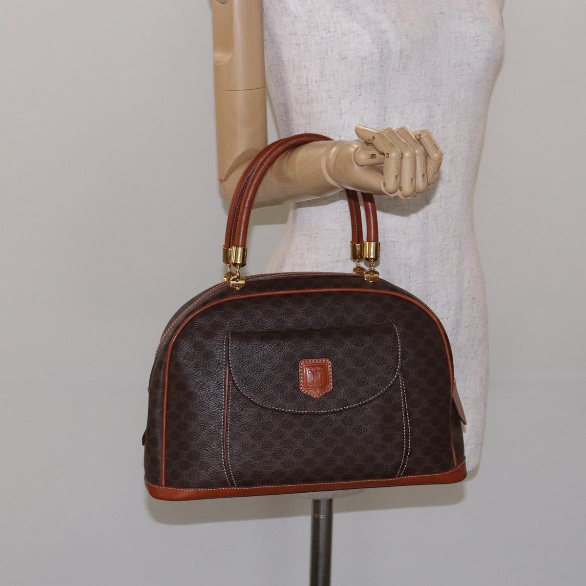CELINE Macadam Canvas Hand Bag PVC Leather Brown Gold Auth ki5869