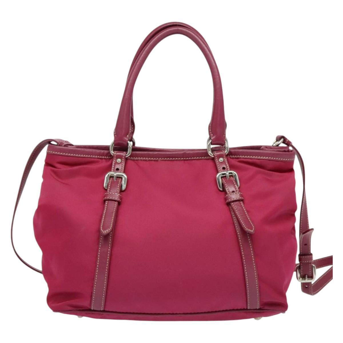 PRADA Tote Bag Nylon 2way Pink Silver Auth ki5875