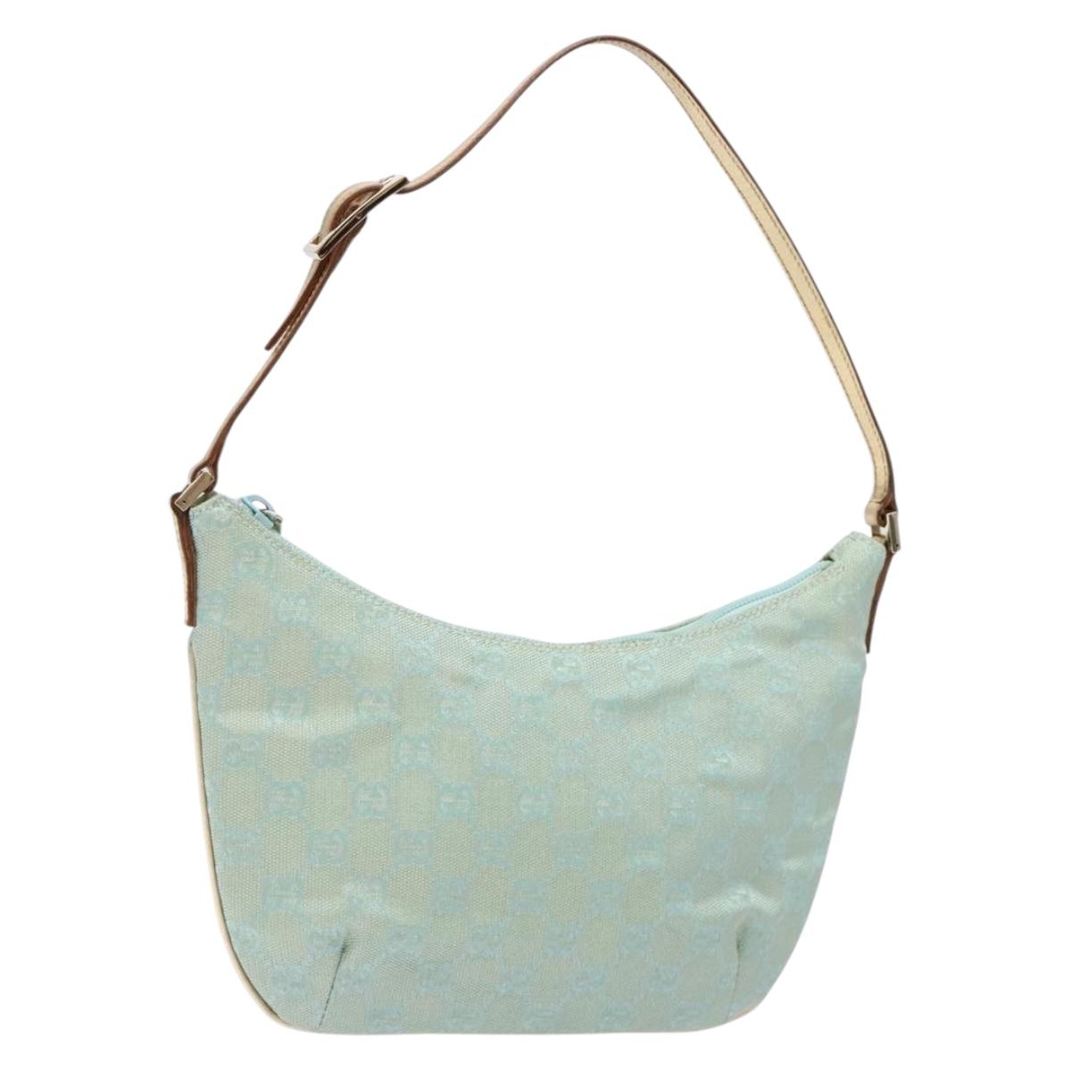 GUCCI GG Canvas Accessory Pouch Light Blue Gold 005 0813 Auth ki5876