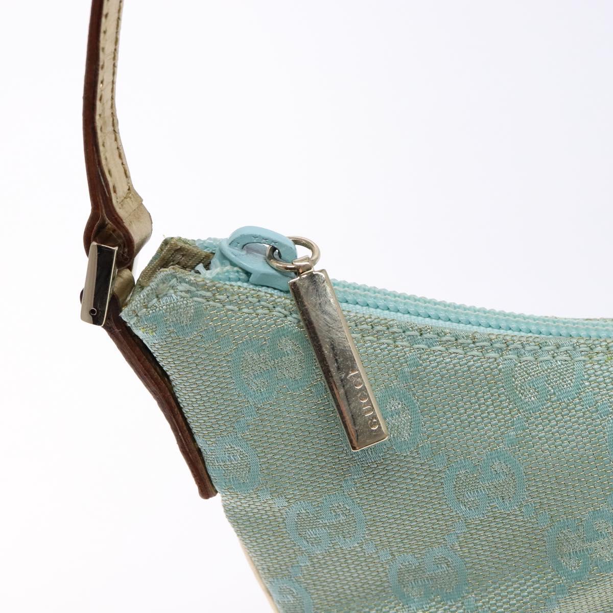 GUCCI GG Canvas Accessory Pouch Light Blue Gold 005 0813 Auth ki5876