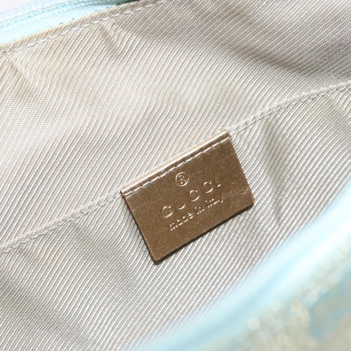 GUCCI GG Canvas Accessory Pouch Light Blue Gold 005 0813 Auth ki5876