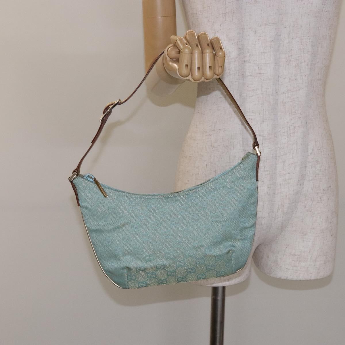 GUCCI GG Canvas Accessory Pouch Light Blue Gold 005 0813 Auth ki5876