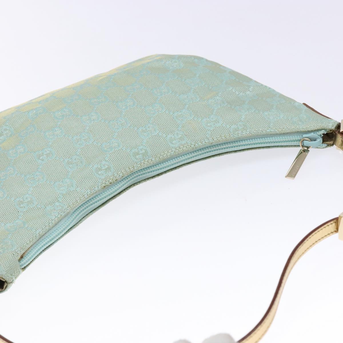 GUCCI GG Canvas Accessory Pouch Light Blue Gold 005 0813 Auth ki5876
