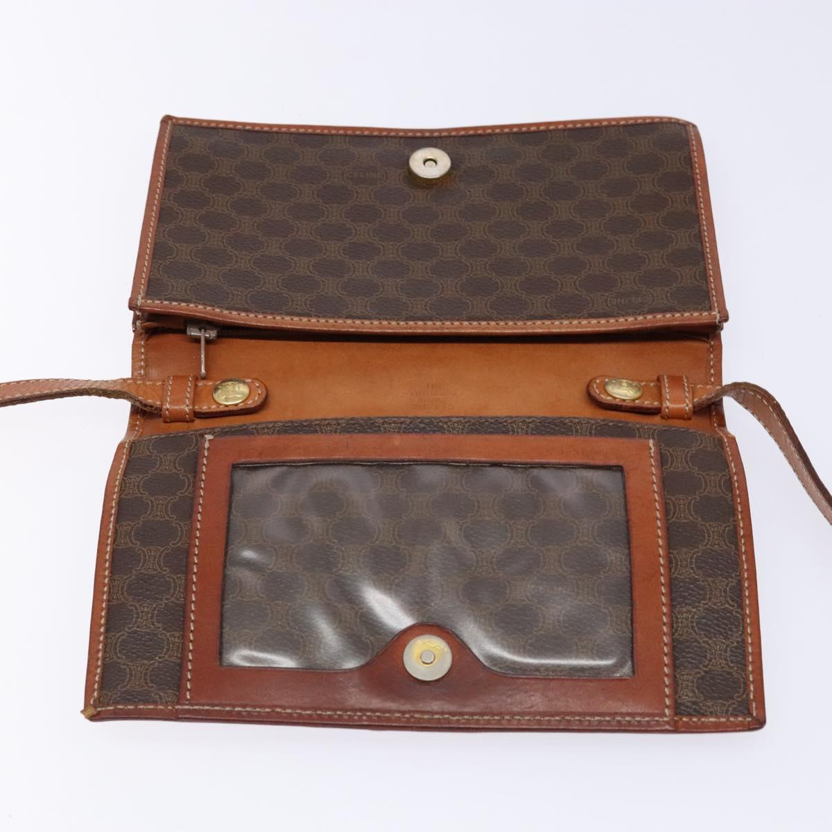 CELINE Macadam Canvas Shoulder Bag PVC Leather Brown Gold Auth ki5877