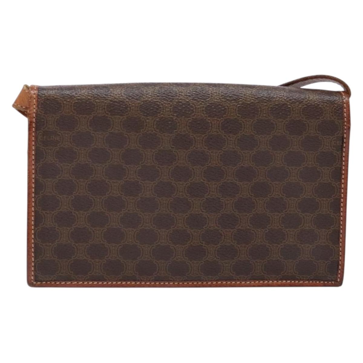 CELINE Macadam Canvas Shoulder Bag PVC Leather Brown Gold Auth ki5877
