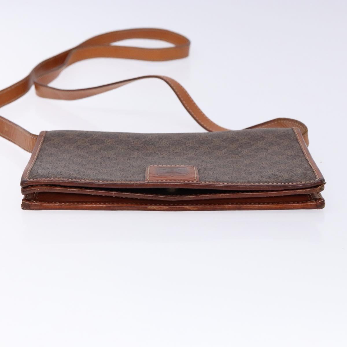 CELINE Macadam Canvas Shoulder Bag PVC Leather Brown Gold Auth ki5877