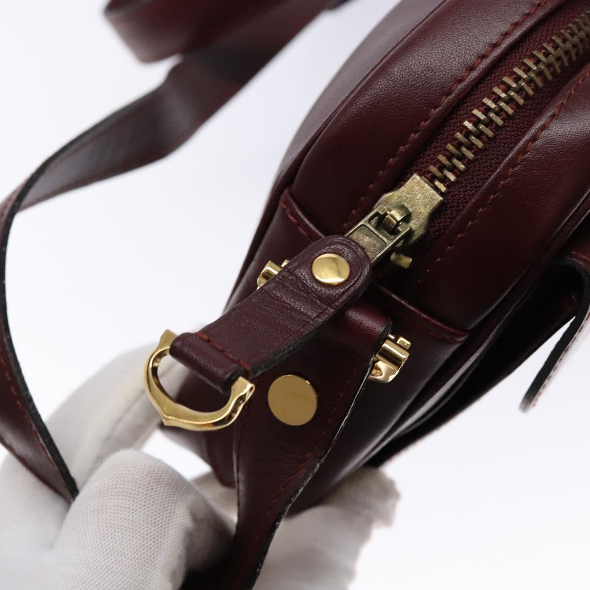 CARTIER Shoulder Bag Leather Bordeaux Gold Auth ki5879