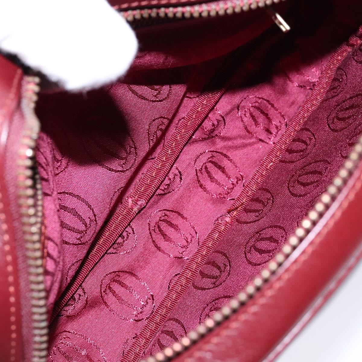 CARTIER Shoulder Bag Leather Bordeaux Gold Auth ki5879