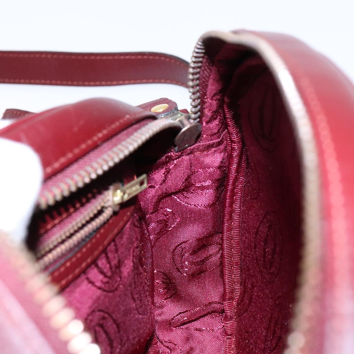 CARTIER Shoulder Bag Leather Bordeaux Gold Auth ki5879